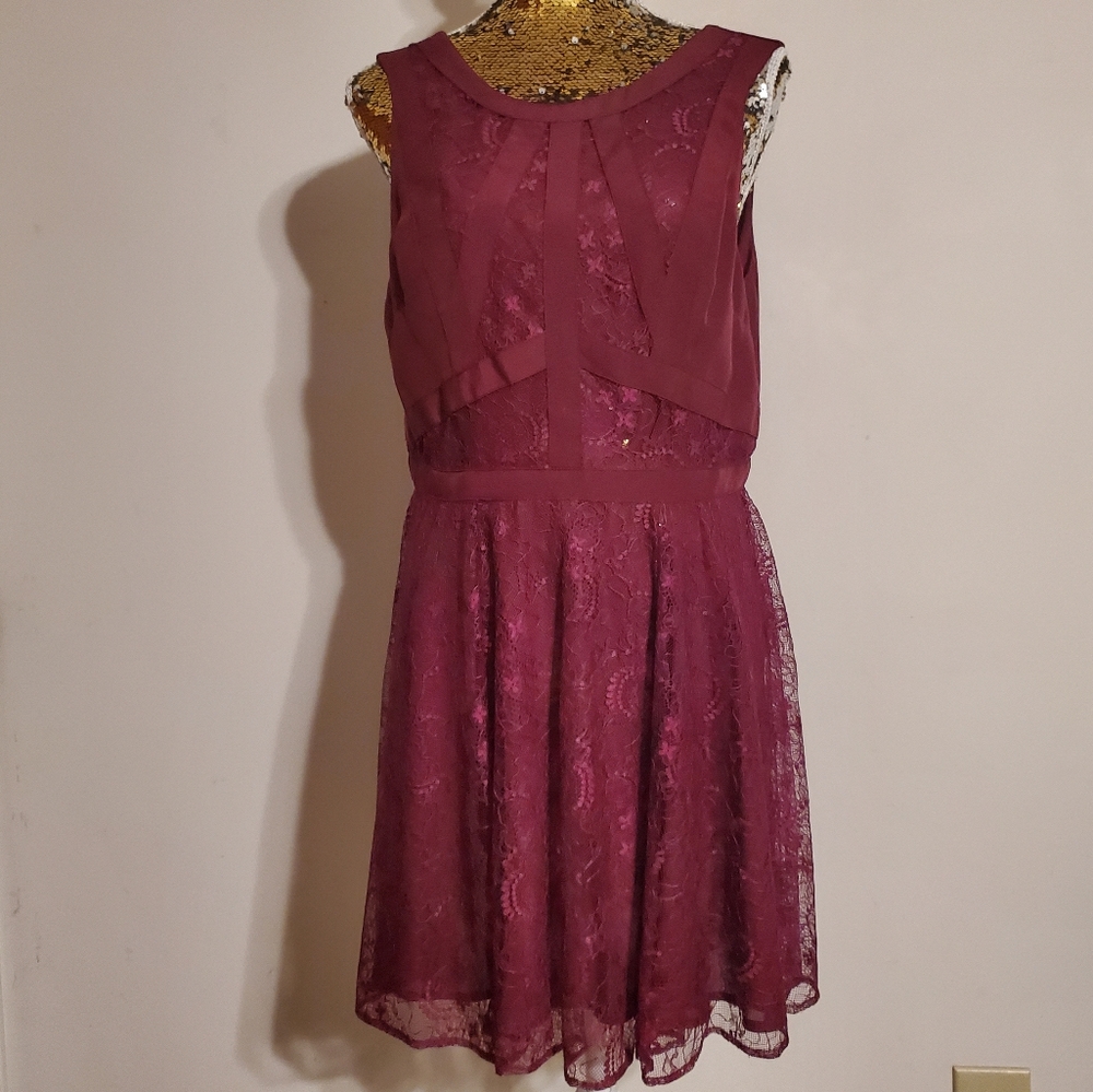 🌻Oasis Burgundy Lace sleeve less mini dress